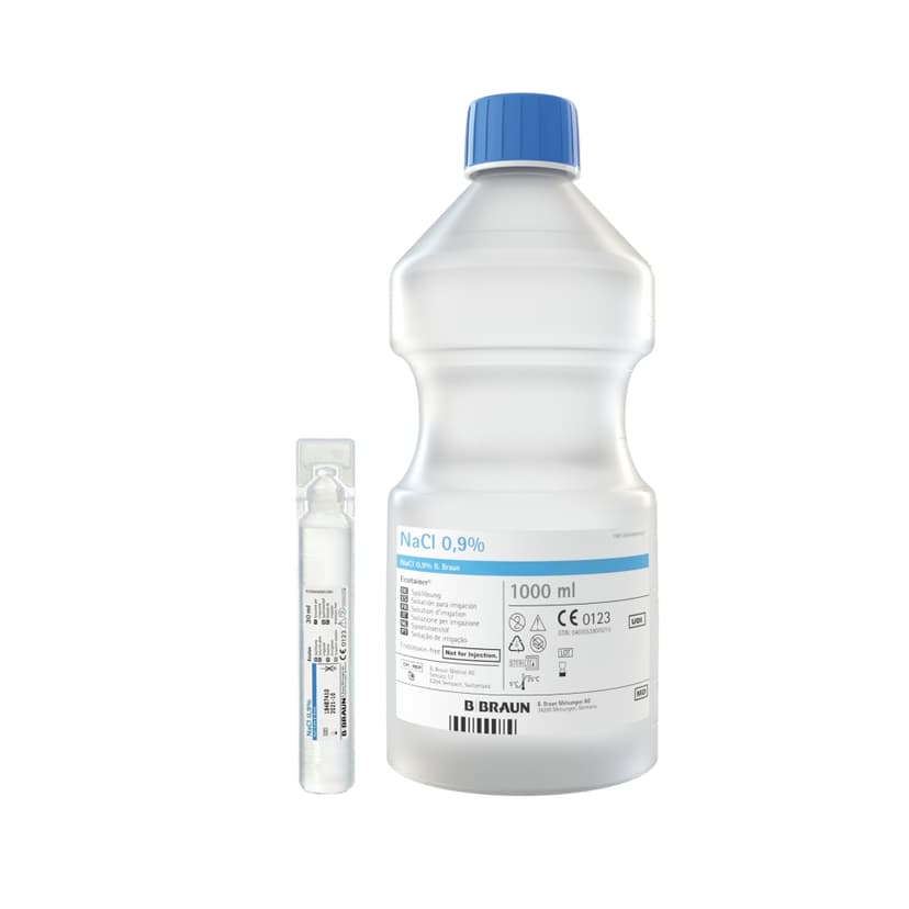 NaCl 0.9% B. Braun - Irrigation Solution-Containers shown: Ecolav® 30 ml and Ecotainer® 1000 ml